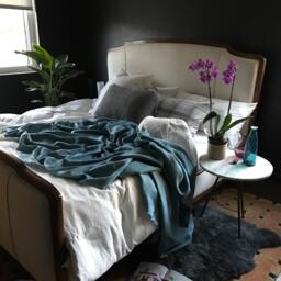 Sapphire Blue Classic Linen Throw - Solid Blanket Made To Order in The Usa Living Room & Bedroom Soft Bedding - thumbnail 2
