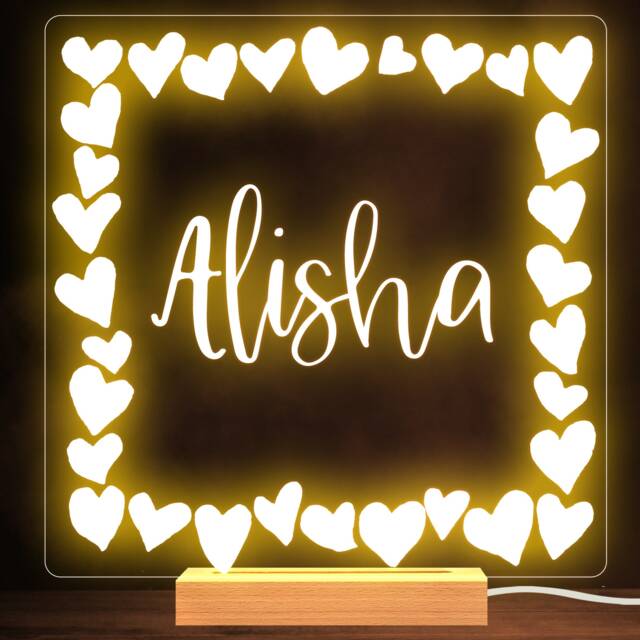 Love Heart Border Name Personalised Gift Warm White Lamp Night Light - image 1