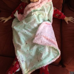 "Mint Green Metallic Mermaid Cotton & Pastel Pink Minky Baby Blanket ""Sharon's Cherie" - thumbnail 2