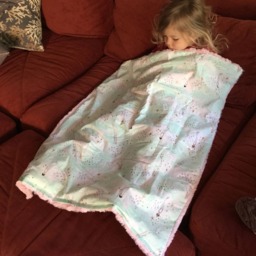 "Mint Green Metallic Mermaid Cotton & Pastel Pink Minky Baby Blanket ""Sharon's Cherie" - thumbnail 3