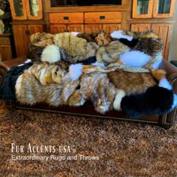 Patchwork Faux Fur Bedspread - Golden Brown Wolf Pelt, Minky Lining - thumbnail 3