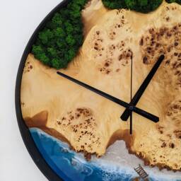 Wooden Wall Clock With Moss, Green Moss Scandinavian Home Decor, Resin Wood Art - thumbnail 2