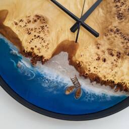Wooden Wall Clock With Moss, Green Moss Scandinavian Home Decor, Resin Wood Art - thumbnail 3