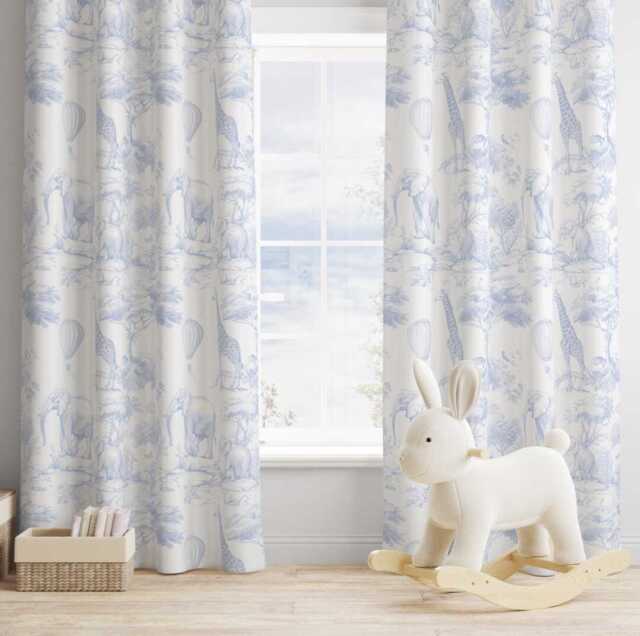 Chinoiserie Toile De Jouy Safari - Blue, Curtains, Blackout Or Non Blackout, Eyelet, Pencil Pleat Rod Pocket, Home Decor - image 1