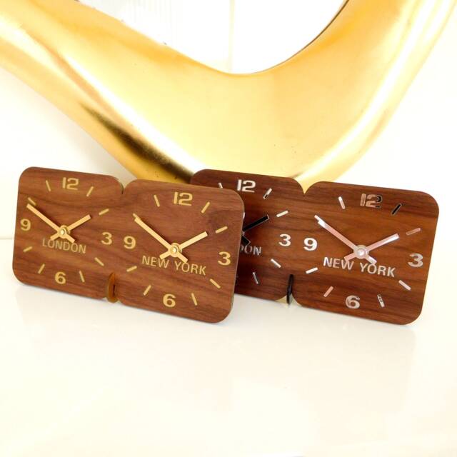 Personalised Walnut Time Zone Desk & Mantel Clock - image 1