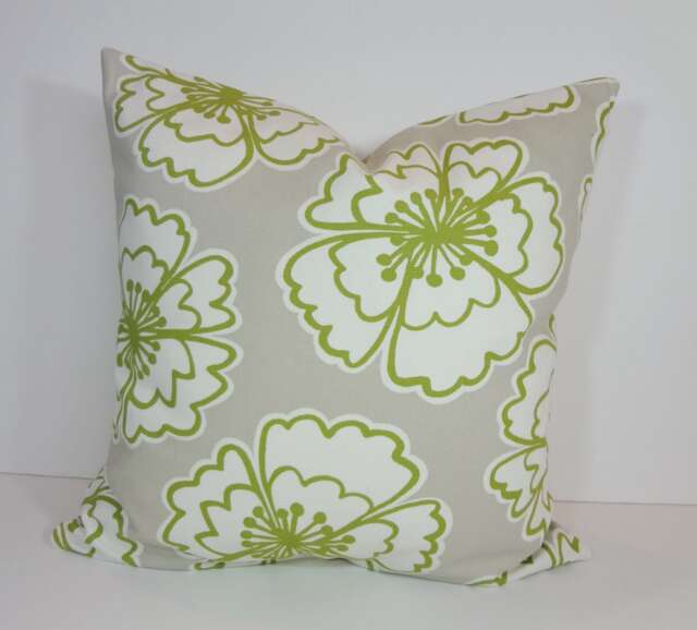 Snappy Poppy Pillow Cover Apple Green Floral Throw Cushion - image 1