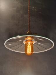 Industrial Lighting - Vintage Pharmacy Light Pendant Lamp With Flat Mirror Reflector Shade Green Steel Antique Apothecary