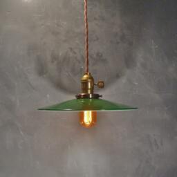 Industrial Lighting - Vintage Pharmacy Light Pendant Lamp With Flat Mirror Reflector Shade Green Steel Antique Apothecary - thumbnail 3