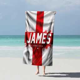 Personalised Name England Flag Bath Beach Towel Three Lions Football Supporter St Georges Cross Sports Fan Holiday Gift Present For Him Her
