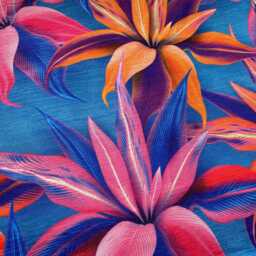 Floral Chenille Cushion Cover, Pink & Orange Flowers On Blue - thumbnail 2