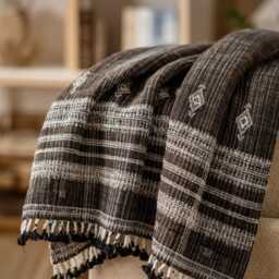 Warm Brown Indian Wool Throw Blanket, Handwoven Sofa Coverlet With Lodge Bedroom Layer - Bronzite - thumbnail 3