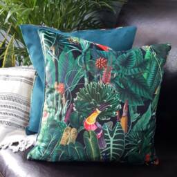 Black Velvet Tropical Bird Cushion Cover Handmade Jungle Decor - thumbnail 2