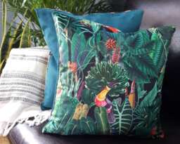 Black Velvet Tropical Bird Cushion Cover Handmade Jungle Decor - thumbnail 1