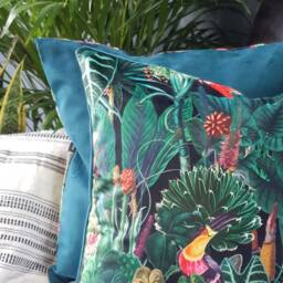 Black Velvet Tropical Bird Cushion Cover Handmade Jungle Decor - thumbnail 3