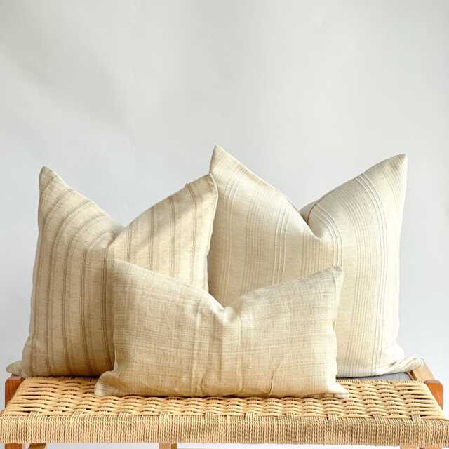 Neutral Boho Pillow Cover Set Textured Beige Linen, Handmade - image 1
