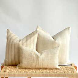 Neutral Boho Pillow Cover Set Textured Beige Linen, Handmade - thumbnail 1