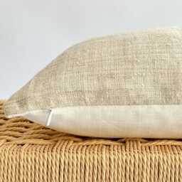 Neutral Boho Pillow Cover Set Textured Beige Linen, Handmade - thumbnail 4