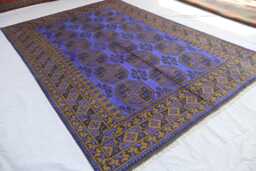 6'6x9'2 Ft Navy Blue Area Rug, Afghan Hand Knotted Veg Dyes Soft Plush Wool Carpet, Turkmen Tribal Ersari Oriental Living Room Rug - thumbnail 1