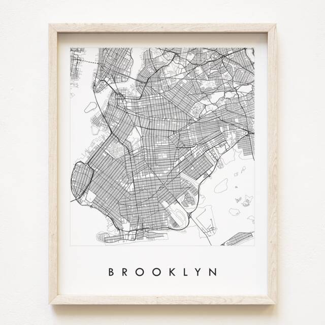 Brooklyn Map Street New York City Drawing Black & White - Art Print Wedding Anniversary Moving Gift Wall Travel Local Decor - image 1