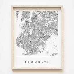Brooklyn Map Street New York City Drawing Black & White - Art Print Wedding Anniversary Moving Gift Wall Travel Local Decor - thumbnail 1