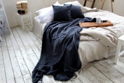 Linen Throw Set, Charcoal Blue Blanket & Two Pillow Cover - thumbnail 1