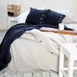 Linen Throw Set, Charcoal Blue Blanket & Two Pillow Cover - thumbnail 2