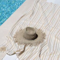 Sand Striped Linen Beach Towel - Bath Sheet 100% European Flax Lightweight Quick Dry Minimalist Travel Blanket - thumbnail 2