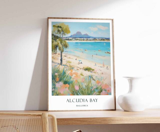 Alcudia Bay Poster, Mallorca Poster, Mediterranean Spain Spanish Travel Art, Print, Art - image 1