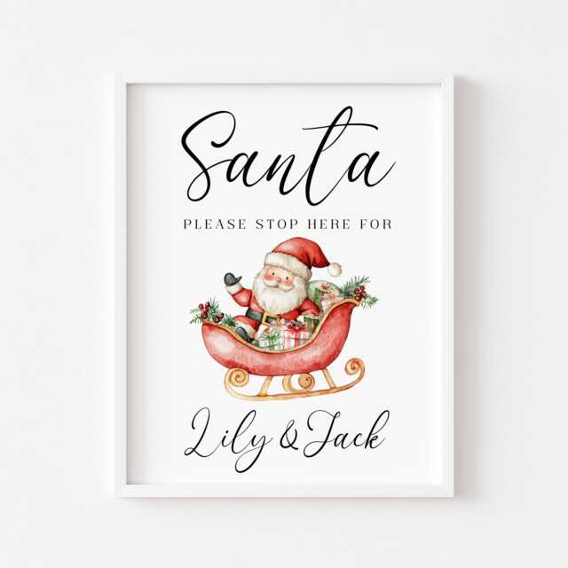 Santa Please Stop Here For Kids Christmas Red Seasonal Unframed Wall Art Poster Print - image 1