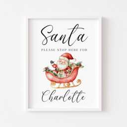 Santa Please Stop Here For Kids Christmas Red Seasonal Unframed Wall Art Poster Print - thumbnail 2