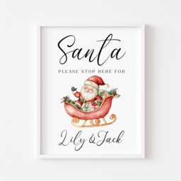 Santa Please Stop Here For Kids Christmas Red Seasonal Unframed Wall Art Poster Print - thumbnail 1