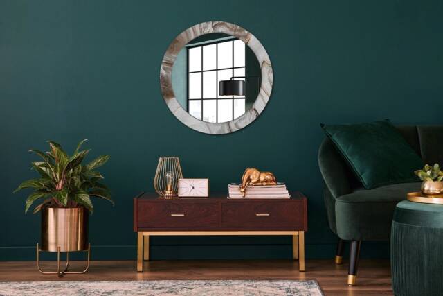 Light Marble, Gray, Round Mirror Frame, Wedding Gift, Decorative Wall, Bathroom - image 1