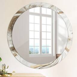 Light Marble, Gray, Round Mirror Frame, Wedding Gift, Decorative Wall, Bathroom - thumbnail 4