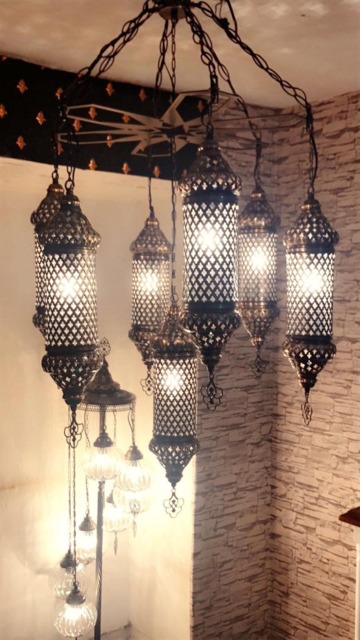 7 Glass Chandelier Lamp, Light, Moroccan Light, Moroccan Lighting, Turkish Light, Moroccan Lamp, Moroccan Pendant, Moroccan Lantern - image 1