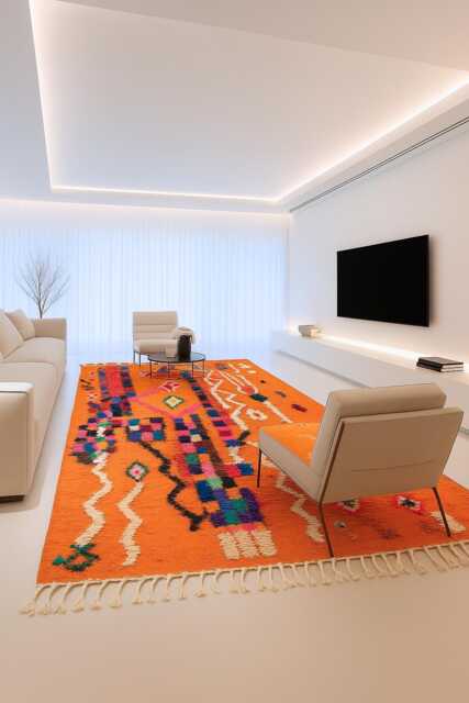 Handwoven Moroccan Wool Rug Orange Polka Dot Beni Ourain Style - image 1