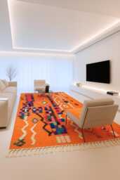 Handwoven Moroccan Wool Rug Orange Polka Dot Beni Ourain Style - thumbnail 1