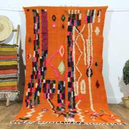 Handwoven Moroccan Wool Rug Orange Polka Dot Beni Ourain Style - thumbnail 2