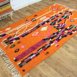 Handwoven Moroccan Wool Rug Orange Polka Dot Beni Ourain Style - thumbnail 3