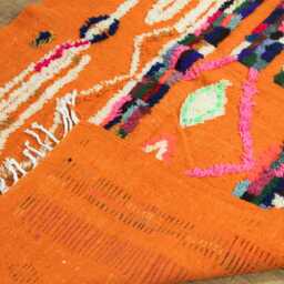 Handwoven Moroccan Wool Rug Orange Polka Dot Beni Ourain Style - thumbnail 4