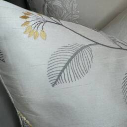 "Grace Cushion Cover , Ivory Yellow Pillow - Embroidered Floral Design, John Lewis Fabric, Double Sided Size 12"" X 20" - thumbnail 3