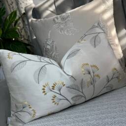 "Grace Cushion Cover , Ivory Yellow Pillow - Embroidered Floral Design, John Lewis Fabric, Double Sided Size 12"" X 20" - thumbnail 4