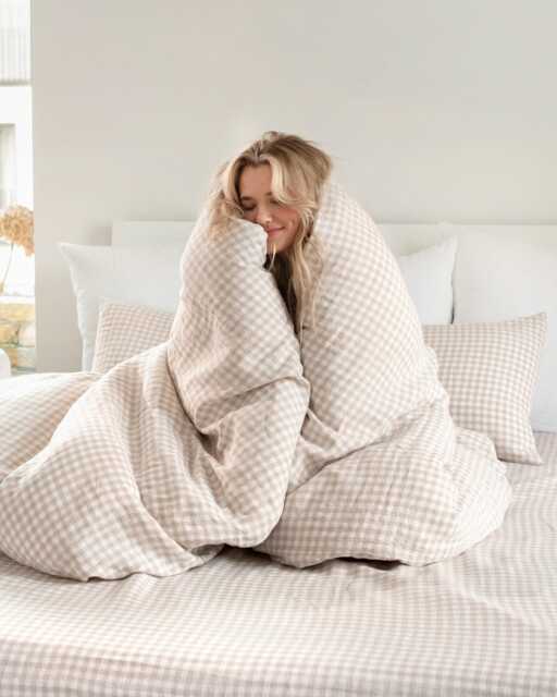 Natural Gingham Linen Duvet Cover - Queen King Bedding Breathable Hypoallergenic Comforter Stonewashed Oeko Tex Flax Midweight - image 1