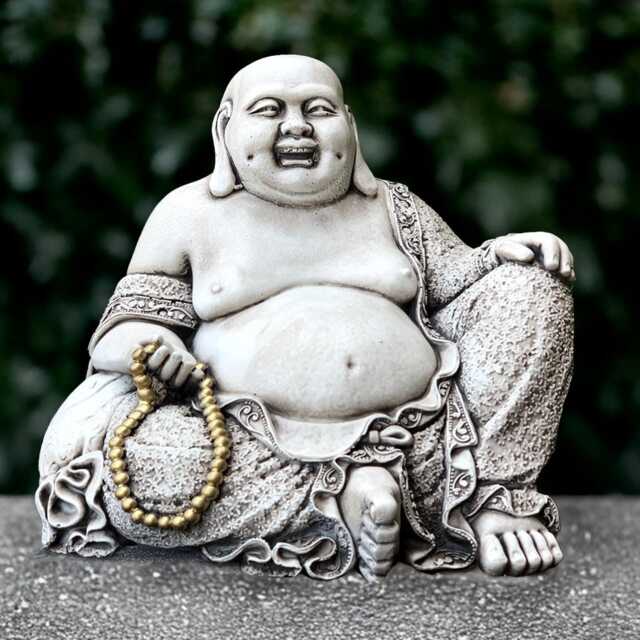 Happiness Buddha Statue Concrete Figurine Massive Sitting Sculpture Outdoor Smiling Ornament Zen Garden Decoration Gift - image 1