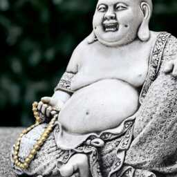 Happiness Buddha Statue Concrete Figurine Massive Sitting Sculpture Outdoor Smiling Ornament Zen Garden Decoration Gift - thumbnail 2