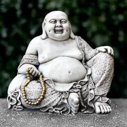 Happiness Buddha Statue Concrete Figurine Massive Sitting Sculpture Outdoor Smiling Ornament Zen Garden Decoration Gift - thumbnail 1