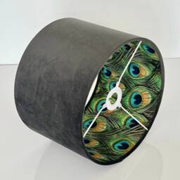 New Luxury Hq Double Sided Charcoal Grey/Dark Velvet & Peacock Feathers Combination Lamp Shade Pendant Light - thumbnail 3