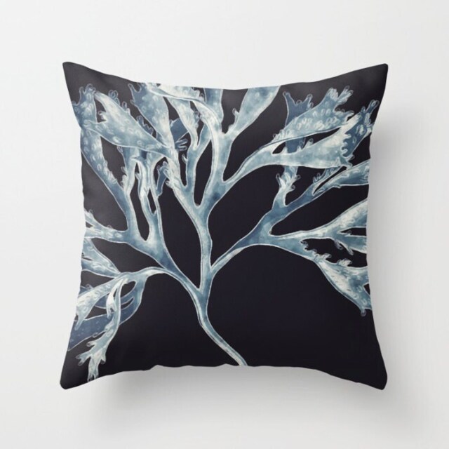 Blue Seaweed Throw Pillow. 18x18 Pillow Case. Dark Teal & Aqua Glam Nautical D??cor. Bohemian Sofa - image 1