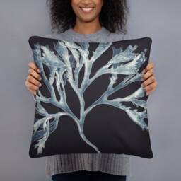 Blue Seaweed Throw Pillow. 18x18 Pillow Case. Dark Teal & Aqua Glam Nautical D??cor. Bohemian Sofa - thumbnail 3