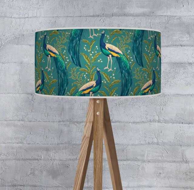 Peacock Feather Drum Lampshade - Teal, Blue, Turquoise & Green Ceiling Light Shade - image 1