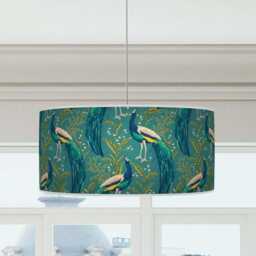 Peacock Feather Drum Lampshade - Teal, Blue, Turquoise & Green Ceiling Light Shade - thumbnail 3